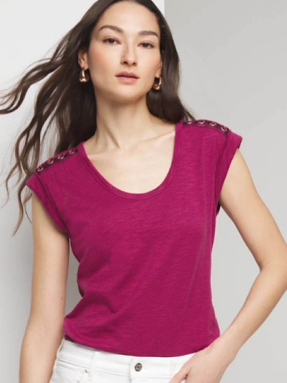 WHITE HOUSE BLACK MARKET lace up shoulder scoop tee midnight orchid -S-NWT!